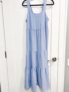 Black Bow Blue Tiered Maxi Dress Flowy Sundress Medium